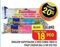 Promo Harga SWALLOW Naphthalene Floral Fresh S-10133, Toilet Colour Ball S-109 5 pcs - Superindo