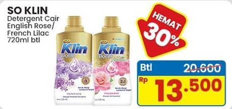 Promo Harga So Klin Liquid Detergent Nature English Rose, French Lilac 720 ml - Indomaret