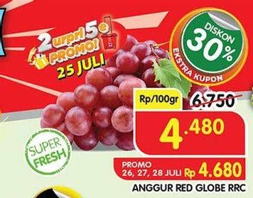 Promo Harga Anggur Red Globe RRC per 100 gr - Superindo