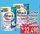 Promo Harga Attack Detergent Liquid Hygiene Plus Protection, Plus Softener 1200 ml - Hypermart