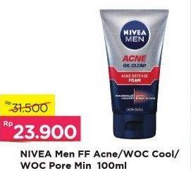 Promo Harga NIVEA MEN Facial Foam Acne, WOC Cool, WOC Pore Min 100 ml - Alfamart