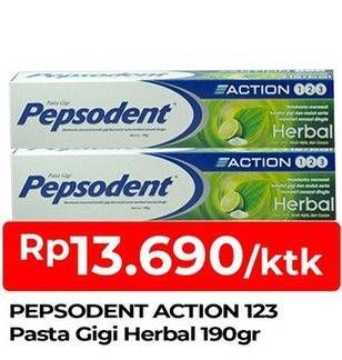 Promo Harga PEPSODENT Pasta Gigi Action 123 Herbal 190 gr - TIP TOP