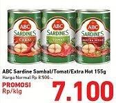 Promo Harga ABC Sardines Saus Cabai, Saus Tomat, Saus Ekstra Pedas 155 gr - Carrefour