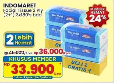 Promo Harga Indomaret Facial Tissue per 3 pouch 180 pcs - Indomaret