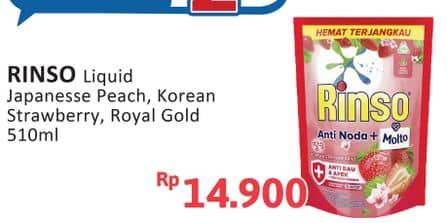 Promo Harga Rinso Liquid Detergent + Molto Japanese Peach, + Molto Korean Strawberry, + Molto Royal Gold 565 ml - Alfamidi