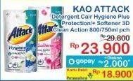 Promo Harga Attack Detergent Liquid Hygiene Plus Protection, Plus Softener 800 ml - Indomaret