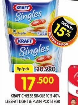 Promo Harga Kraft Singles Cheese High Calsium, Light 167 gr - Superindo