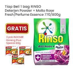 Promo Harga Rinso Anti Noda Deterjen Bubuk + Molto Pink Rose Fresh, + Molto Purple Perfume Essence 770 gr - Indomaret