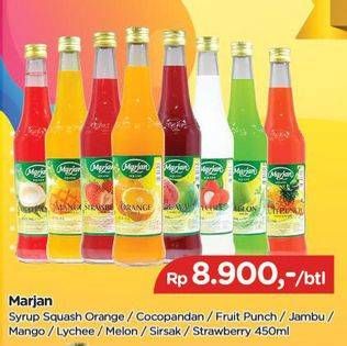 Promo Harga MARJAN Syrup Squash Orange, Coco Pandan, FruitPunch, Jambu, Mango, Leci, Melon, Sirsak, Strawberry 450 ml - TIP TOP
