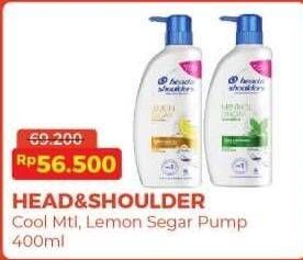 Promo Harga Head & Shoulders Shampoo Cool Menthol, Lemon Fresh 400 ml - Alfamart