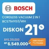 Promo Harga Bosch BCS71HYG3/WH Cordless Vacuum 2 in 1  - Electronic City