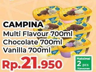 Promo Harga CAMPINA Ice Cream Chocolate, Vanilla 700 ml - Yogya