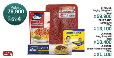 Promo Harga Choice L Daging Giling Sapi/Blue Band Margarine Serbaguna/La Fonte Spaghetti/La Fonte Saus Pasta  - LotteMart