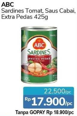 Promo Harga ABC Sardines Saus Tomat, Saus Cabai, Saus Ekstra Pedas 425 gr - Alfamidi