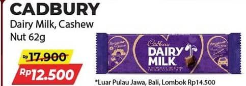 Promo Harga Cadbury Dairy Milk Original, Cashew Nut 62 gr - Alfamart