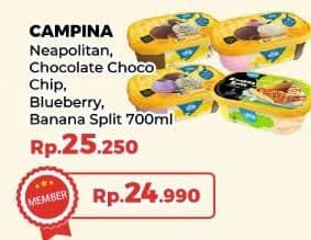 Promo Harga Campina Ice Cream Neapolitan, Chocolate, Blueberry Choco Chunk, Banana Split 700 ml - Yogya