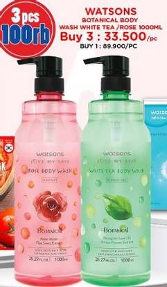 Promo Harga Watsons Botanical Shower White Tea, Rose 1000 ml - Watsons