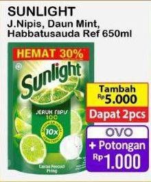 Promo Harga Sunlight Pencuci Piring Higienis Plus With Habbatussauda, Jeruk Nipis 100, Anti Bau With Daun Mint 650 ml - Alfamart