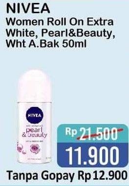 Promo Harga NIVEA Deo Roll On Extra Whitening, Pearl Beauty, Anti Bakteri 50 ml - Alfamart