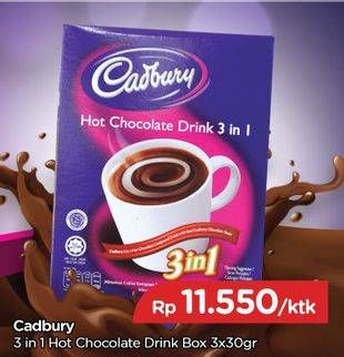 Promo Harga Cadbury Hot Chocolate Drink 3 in 1 per 3 sachet 30 gr - TIP TOP