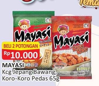 Promo Harga MAYASI Peanut Kacang Jepang Bawang, Koro Pedas per 2 pouch 65 gr - Alfamart