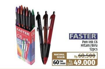 Promo Harga Faster Pen Ink Biru, Hitam 12 pcs - Lotte Grosir