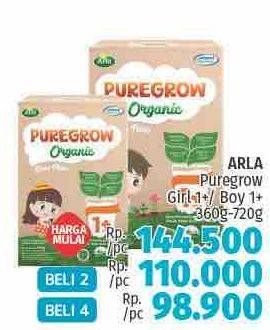 Promo Harga ARLA Puregrow Organic 1+ Girls, Boys 720 gr - LotteMart