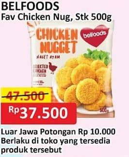 Promo Harga Belfoods Nugget Chicken Nugget, Chicken Nugget Stick 500 gr - Alfamart