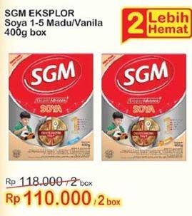 Promo Harga SGM Eksplor Soya 1-5 Susu Pertumbuhan Madu, Vanilla per 2 box 400 gr - Indomaret