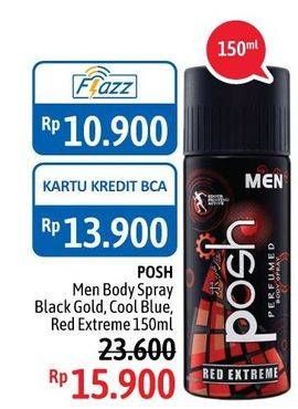 Promo Harga POSH Men Perfumed Body Spray Black Gold, Cool Blue, Red Extreme 150 ml - Alfamidi