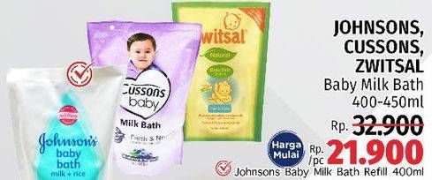 Promo Harga JOHNSONS/ CUSSONS/ ZWITSAL Baby Milk Bath 400-450 mL  - LotteMart