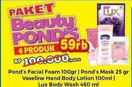 Promo Harga PONDS Facial Foam 100gr/PONDS Mask 25gr/VASELINE Hand Body Lotion 100ml/LUX Body Wash 450ml  - Hypermart