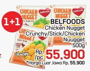 Promo Harga Belfoods Nugget Chicken Nugget, Chicken Nugget Crunchy, Chicken Nugget Stick 500 gr - LotteMart