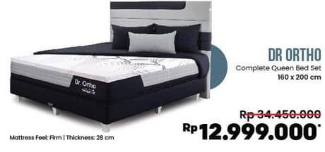 Therapedic Dr Ortho Complete Queen Bed Set  Diskon 62%, Harga Promo Rp12.999.000, Harga Normal Rp34.450.000, Mattress Feel Firm 
Thickness 28 cm