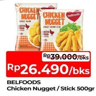 Promo Harga Belfoods Nugget Chicken Nugget, Chicken Nugget Stick 500 gr - TIP TOP