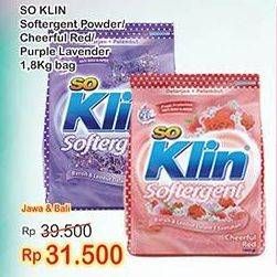 Promo Harga SO KLIN Softergent Cheerful Red, Purple Lavender 1800 gr - Indomaret