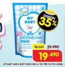 Promo Harga My Baby Hair & Body Wash Care Protect Milk Tea Tree Oil 400 ml - Superindo