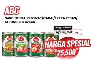 Promo Harga ABC Sardines Saus Tomat, Saus Cabai, Saus Ekstra Pedas, Bumbu Serundeng 400 gr - Carrefour