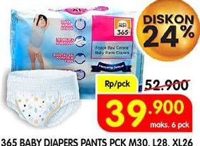Promo Harga 365 Baby Diapers L28, M30, XL26 26 pcs - Superindo