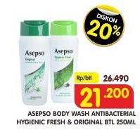 Promo Harga ASEPSO Body Wash Antibacterial Hygienic Fresh Original 250 ml - Superindo
