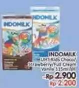 Promo Harga INDOMILK Susu UHT Kids Cokelat, Stroberi, Full Cream, Vanila 115 ml - LotteMart