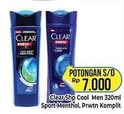 Promo Harga Clear Men Shampoo Anti Dandruff Cool Sport Menthol, Anti Dandruff Complete Care 320 ml - Hypermart