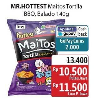 Promo Harga Mr Hottest Maitos Tortilla Chips Sambal Balado, BBQ Fiesta 140 gr - Alfamidi