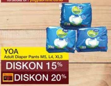 Promo Harga YOA Adult Diapers Pants L4, M5, XL3 3 pcs - Yogya