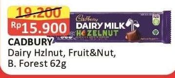 Promo Harga Cadbury Dairy Milk Fruit Nut, Hazelnut, Black Forest 62 gr - Alfamart