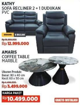 Promo Harga Courts Kathy Sofa Recliner 2 + 1 Dudukan PVC/Courts Amaris | Coffe Table 2 Pcs   - COURTS