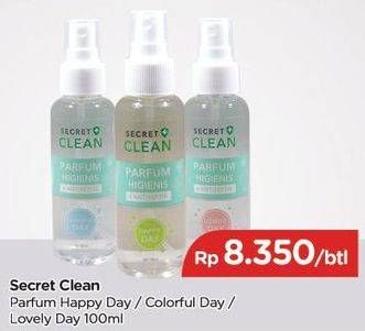 Promo Harga SECRET CLEAN Parfum Higienis Happy Day, Colorful Day, Lovely Day 100 ml - TIP TOP