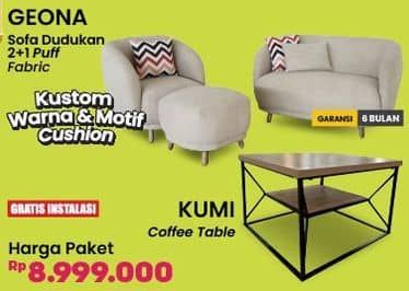 Promo Harga Geona Sofa Dudukan 2 + 1 Puff Fabric + Kumi Coffee Table MDF   - COURTS