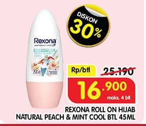 Promo Harga Rexona Deo Roll On Hijab Natural Peach Mint Cool 45 ml - Superindo
