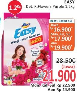 Promo Harga ATTACK Easy Detergent Powder Romantic Flowers, Purple Blossom 1200 gr - Alfamidi